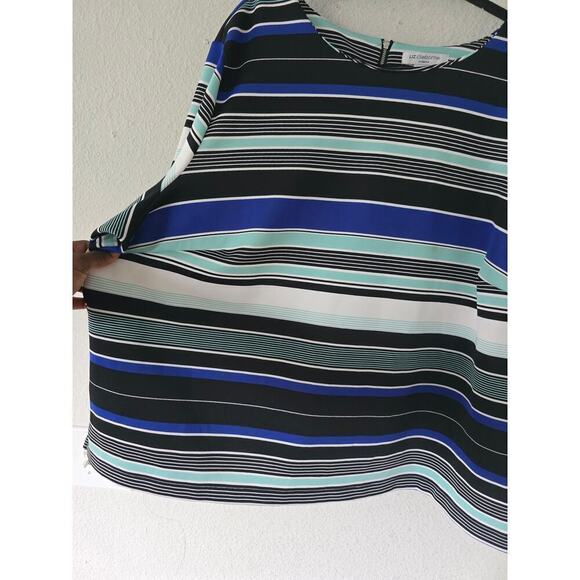 Liz Claiborne Blouse Women's 3X Plus Stripped Mixed Print Colorful Office Preppy - Picture 5 of 11